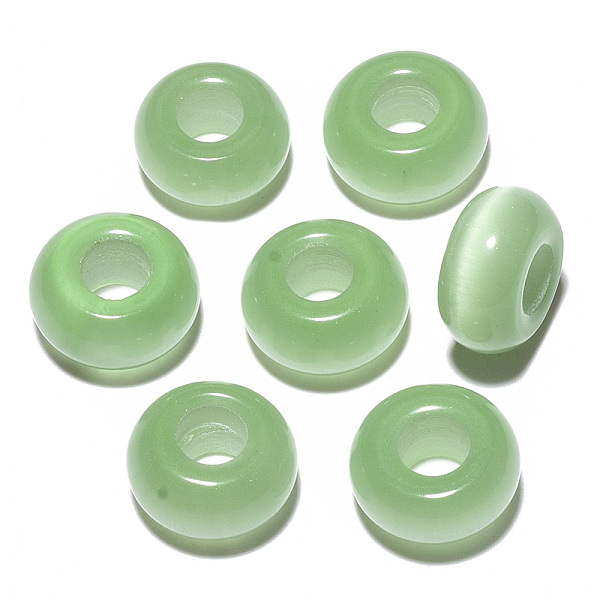 

PandaHall Cat Eye European Beads, Large Hole Beads, Rondelle, Dark Sea Green, 14x7mm, Hole: 5~6mm Cat Eye Rondelle Green