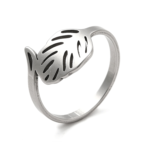

PandaHall 201 Stainless Steel Finger Rings, Hollow Out Leaf Wide Band Rings for Women, Stainless Steel Color, US Size 7 1/4(17.5mm), Leaf...