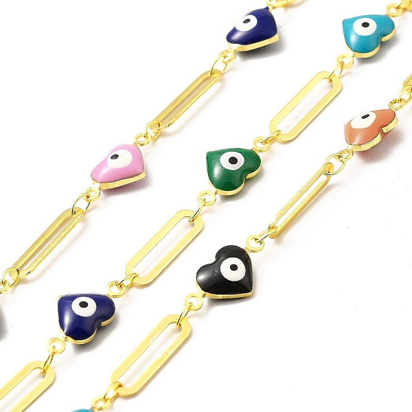 

PandaHall Handmade Eco-friendly Brass Enamel Heart with Evil Eye Link Chain, Real 18K Gold Plated, Lead Free & Cadmium Free, Soldered, with...