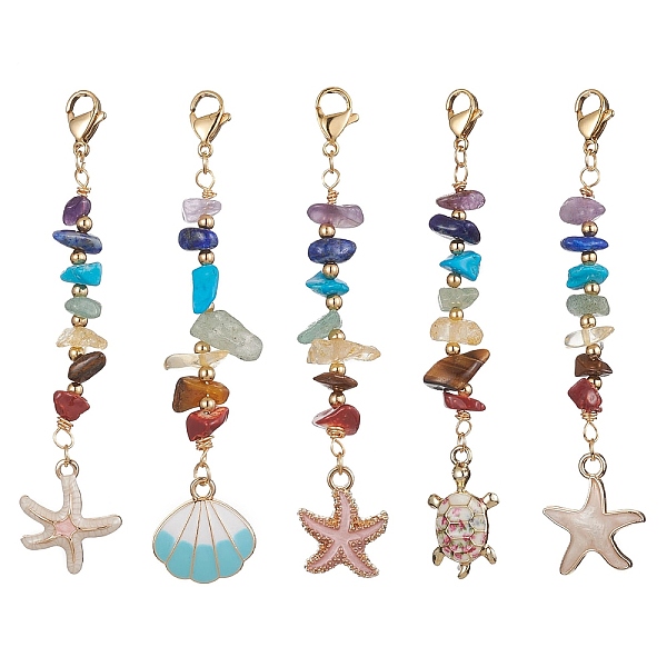 

PandaHall Starfish/Shell/Turtle Alloy Enamel Charms & 7 Chakra Gemstone Chips Beaded Pendant Decoration, with 304 Stainless Steel Lobster...
