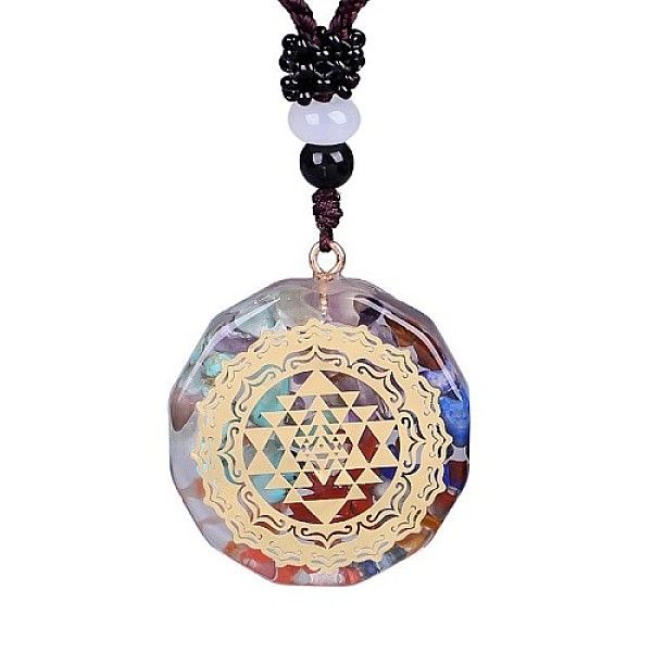 

PandaHall Orgonite Chakra Natural & Synthetic Mixed Stone Pendant Necklaces, Nylon Thread Necklace for Women, Flat Round, Triangle, 25.59...