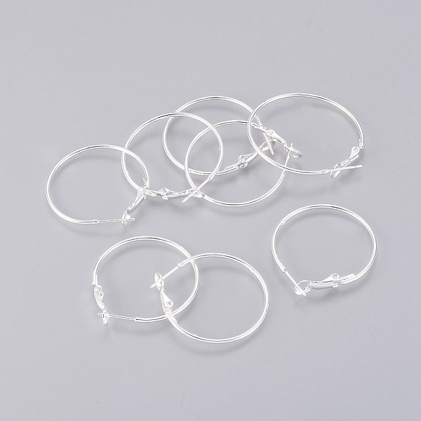 

PandaHall Brass Hoop Earrings, Nickel Free, Silver Color Plated, 30x1.2mm Brass