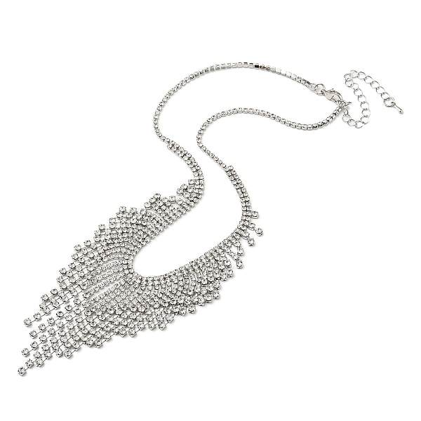 

PandaHall Crystal Rhinestone Bib Necklaces, Fashion Alloy Statement Necklaces, Platinum, 16.06 inch(40.8cm) Alloy