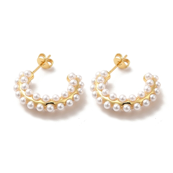 

PandaHall ABS Pearl Beaded C-shape Stud Earrings, Real 18K Gold Plated Brass Half Hoop Earrings for Women, White, 22.5x25x6mm, Pin: 0.6mm...