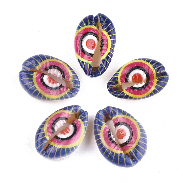 

PandaHall Printed Cowrie Shell Beads, No Hole/Undrilled, Mixed Color, 20~25x13~17x7~8mm Cowrie Shell Shell Shape Multicolor