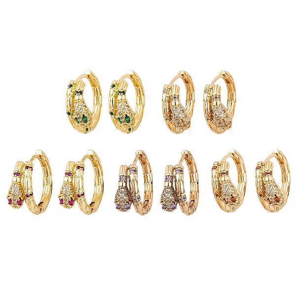 

PandaHall Snake Brass Micro Pave Cubic Zirconia Earrings Hoop Earrings for Women, Real 18K Gold Plated, Mixed Color, 21x8mm Cubic Zirconia..., Multicolor