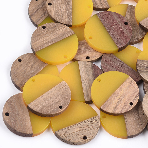 

PandaHall Resin & Walnut Wood Links connectors, Flat Round, Gold, 28.5x3.5~4mm, Hole: 1.8mm Resin+Wood Flat Round Gold