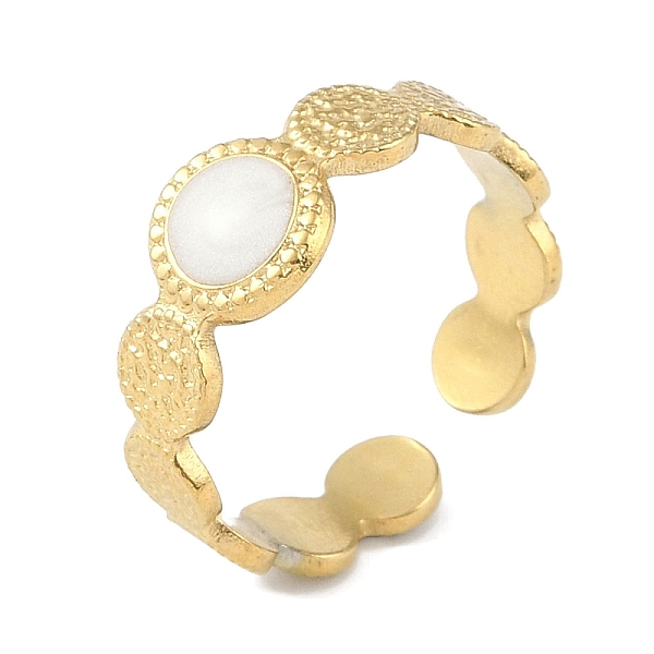 

PandaHall Ion Plating(IP) 304 Stainless Steel Enamel Textured Round Cuff Finger Rings, Open Rings for Women, Real 18K Gold Plated..., White