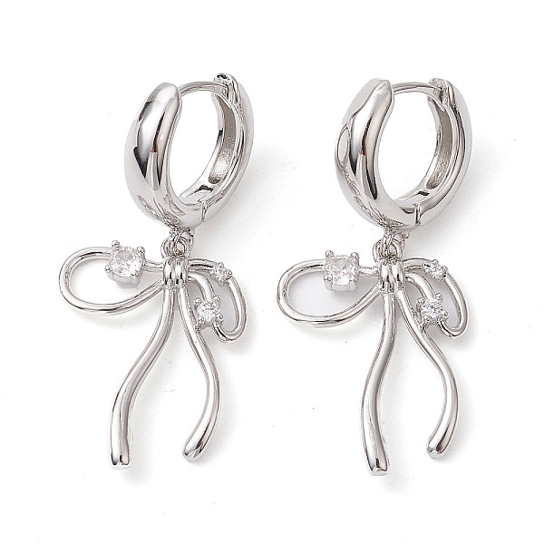 

PandaHall Bowknot Brass Dangle Hoop Earrings, with Clear Cubic Zirconia, Long-Lasting Plated, Lead Free & Cadmium Free, Platinum...
