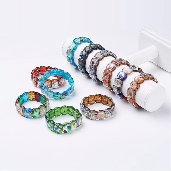 

PandaHall Handmade Millefiori Lampwork Beaded Stretch Bracelets, with Silver Foil, Mixed Color, 2-1/8 inch(53mm) Millefiori Lampwork..., Multicolor