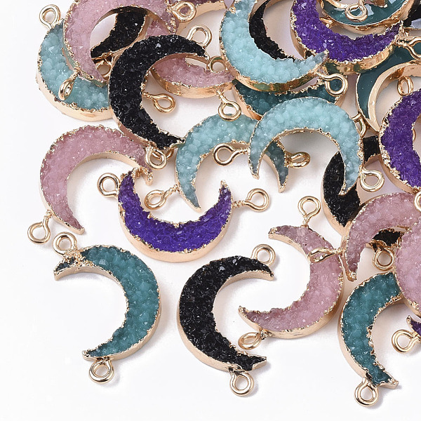 

PandaHall Druzy Resin Links connectors, with Edge Light Gold Plated Iron Loops, Moon, Mixed Color, 26~28x15~16x5mm, Hole: 1.8mm Resin Moon..., Multicolor