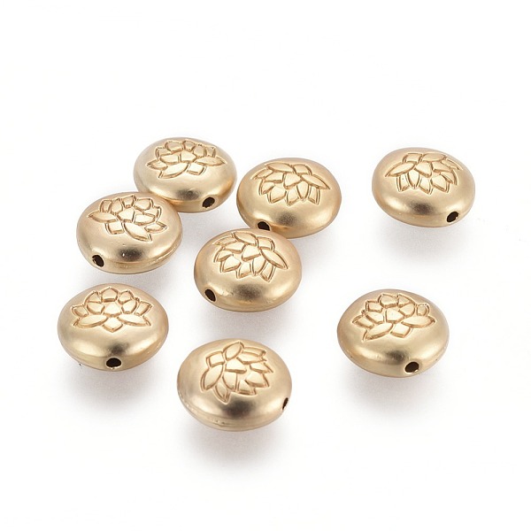 

PandaHall Tibetan Style Alloy Beads, Flat Round with Lotus, Lead Free & Nickel Free & Cadmium Free, Real 18K Gold Plated, Matte Gold Color...