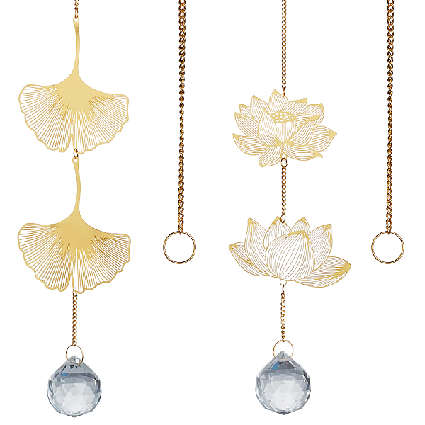 

PandaHall GORGECRAFT 2 Styles Crystal Sun Catchers Hanging Metal Lotus Ginkgo Leaf Pendant Rainbow Prisms Ball for Home Office Indoor Window...