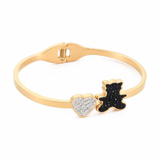 

PandaHall Rhinestone Bear & Heart Bangle, Stainless Steel Hinged Bangle with Polymer Clay for Women, Golden, Inner Diameter: 1-7/8x2-1/4...