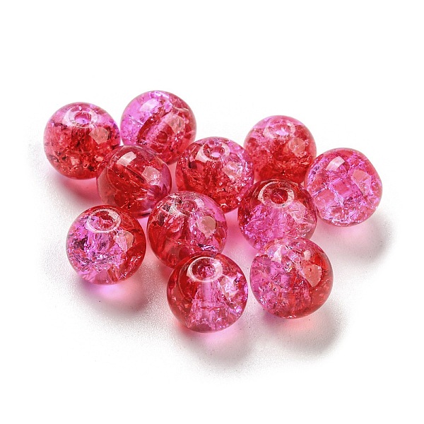 

PandaHall Transparent Spray Painting Crackle Glass Beads, Round, Cerise, 8mm, Hole: 1.6mm, 300pcs/bag Glass Round Red