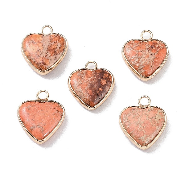 

PandaHall Dyed Synthetic Imperial Jasper Pendants, Brass Heart Charms, Golden, Sandy Brown, 19x16x4.5~5.5mm, Hole: 2.7mm Imperial Jasper...
