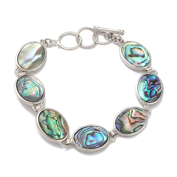 

PandaHall Natural Abalone Shell/Paua Shell Link Chain Bracelets, Platinum Brass Jewelry for Women, Cadmium Free & Lead Free, Oval, 7-7/8...