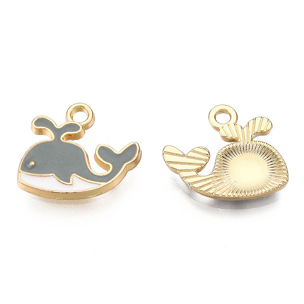 

PandaHall Alloy Charms, with Enamel, Whale, Light Gold, Light Grey, 14x15x2mm, Hole: 1.8mm Alloy+Enamel Other Animal