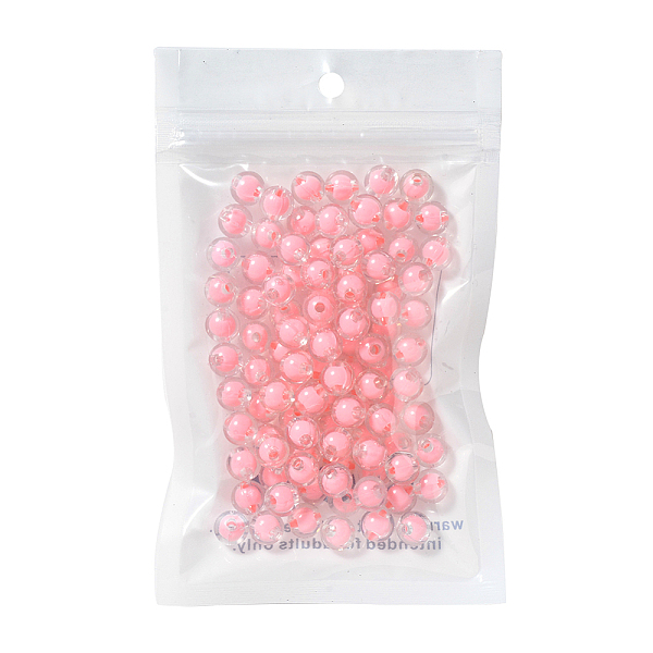 

PandaHall Transparent Acrylic Beads, Bead in Bead, Round, Pink, 8x7.5mm, Hole: 2mm, about 100pcs/bag Acrylic Round Pink