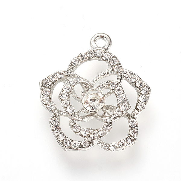 

PandaHall Alloy Rhinestone Pendants, Flower, Platinum, 24x22x6mm, Hole: 1.5mm Alloy+Rhinestone Flower