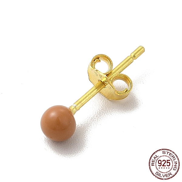 

PandaHall Enamel Round Ball Stud Earrings, Golden 925 Sterling Silver Jewelry for Women, Peru, 14.5x3mm, Pin: 0.8mm Sterling Silver Brown