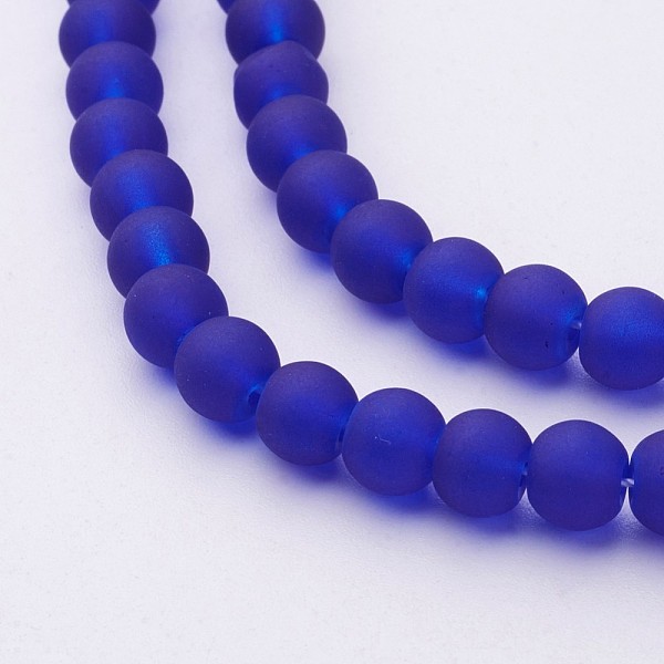 

PandaHall Transparent Glass Bead Strands, Frosted, Round, Blue, 6mm, Hole: 1.3~1.6mm, about 140pcs/strand, 31.4 inch Glass Round Blue