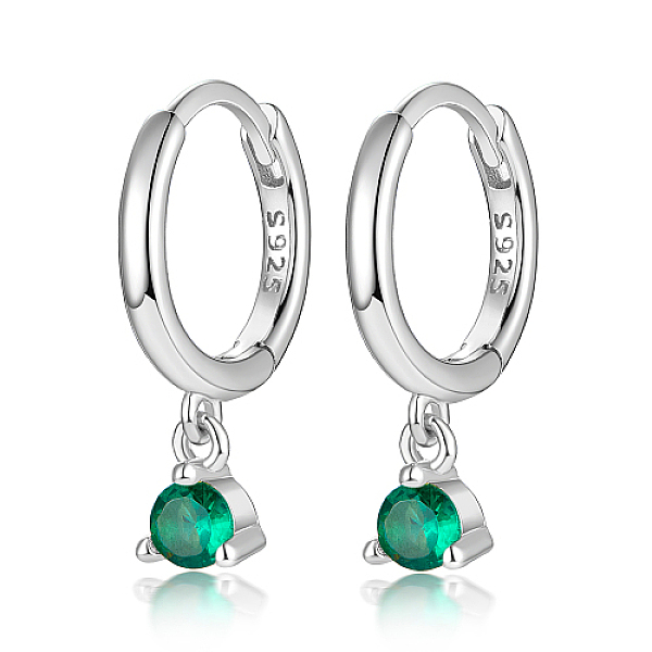 

PandaHall Rhodium Plated Platinum 925 Sterling Silver Hoop Earrings, with Cubic Zirconia Diamond Charms, with S925 Stamp, Green, 17mm...