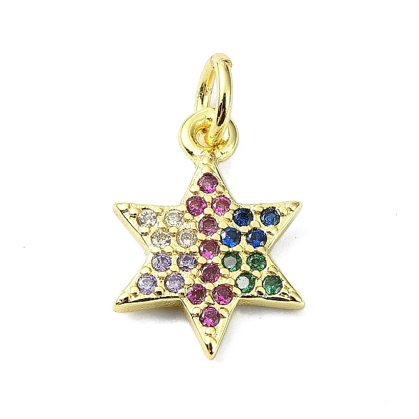 

PandaHall Brass Micro Pave Colorful Cubic Zirconia Pendants, with Jump Ring, Star Charm, Real 18K Gold Plated, 14.5x10x1.5mm, Hole: 3mm..., Multicolor