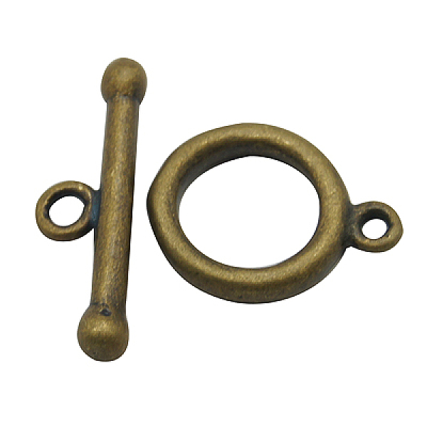 

PandaHall Brass Toggle Clasps, Antique Bronze, Ring: 14x11x2mm, Hole: 1.5mm, Bar: 19x6mm Brass Ring