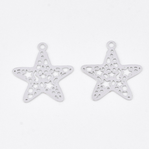 

PandaHall Brass Pendants, Etched Metal Embellishments, Long-Lasting Plated, Star, Platinum, 17.5x16x0.3mm, Hole: 1.2mm Brass Star