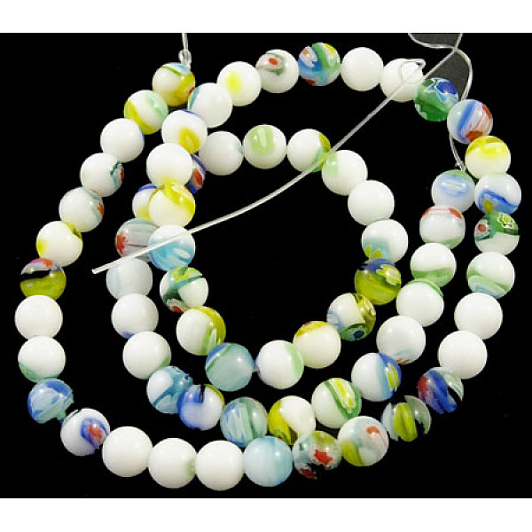 

PandaHall Handmade Millefiori Glass Beads Strands, White Porcelain, Round, Colorful, about 6mm in diameter, hole: 1mm, 67pcs/strand...
