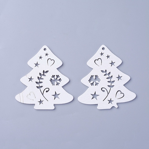 

PandaHall Poplar Wood Pendants, Dyed, Christmas Tree, White, 68x60.5x3mm, Hole: 3mm Wood Tree White