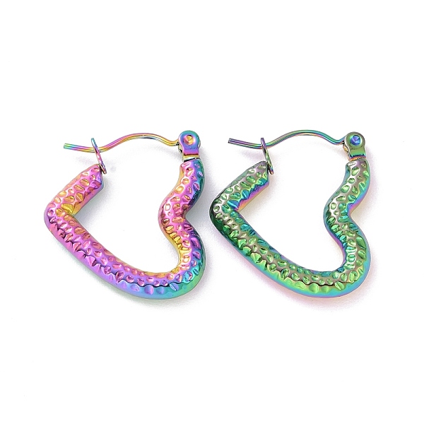

PandaHall Ion Plating(IP) Rainbow Color 304 Stainless Steel Heart Hoop Earrings for Women, 20x18.5x3mm, Pin: 0.8mm 304 Stainless Steel Heart