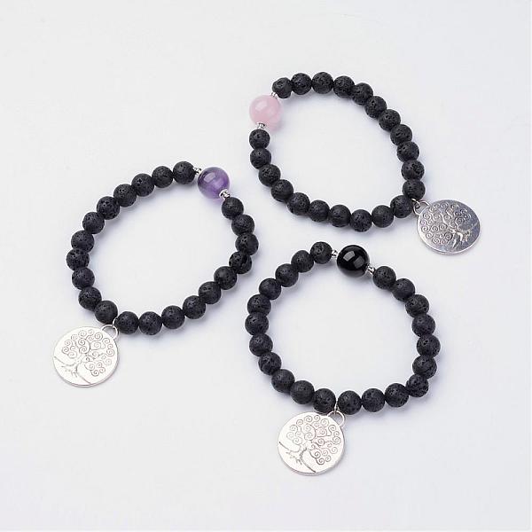 

PandaHall Alloy Charm Bracelets, with Natural Lava Rock Beads and Mixed Stone, 2-1/8 inch(54mm) Mixed Stone
