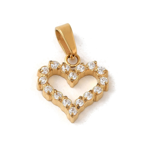 

PandaHall Ion Plating(IP) 304 Stainless Steel Pendants, with Cubic Zirconia, Heart Charm, Clear, Golden, 11x11x2mm, Hole: 4x2mm Stainless...