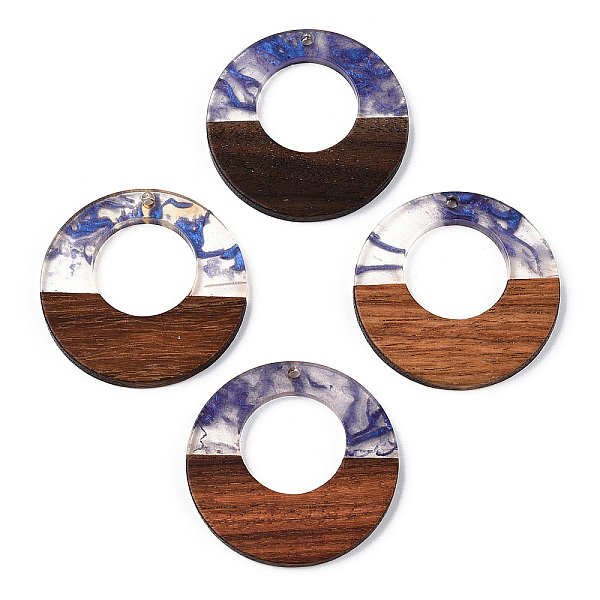 

PandaHall Transparent Resin & Walnut Wood Pendants, Donut Charms, Slate Blue, 38x3.5mm, Hole: 2mm Resin+Wood Donut