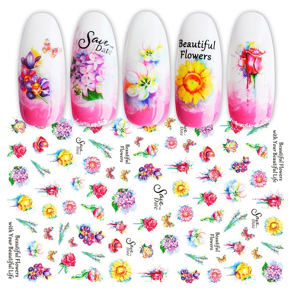 

PandaHall Nail Art Stickers, Self-adhesive, For Nail Tips Decorations, Flower Pattern, Colorful, 123x80mm Paper Flower