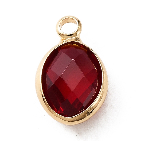 

PandaHall Faceted Glass Pendants, January Birthstone Charms, with Brass Cabochon Settings, Oval, Golden, Dark Red, 13x8x4mm, Hole: 1.6mm...