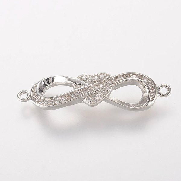 

PandaHall Brass Micro Pave Cubic Zirconia Links, Infinity, Platinum, 30x8x3mm, Hole: 1mm Brass+Cubic Zirconia Infinity