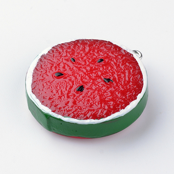

PandaHall Resin Pendants, with Iron Findings, Watermelon, Red, 37x33x10mm, Hole: 2mm Iron+Resin Fruit Red