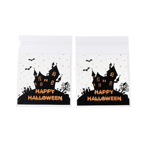 PandaHall Halloween Theme Plastic Bakeware Bag, with Self-adhesive, for Chocolate, Candy, Cookies, Square, House, 130x100x0.2mm, about...