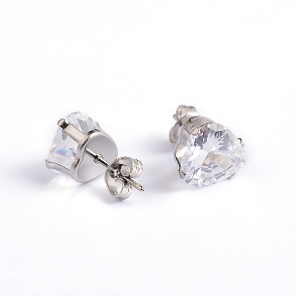 

PandaHall Heart 304 Stainless Steel Cubic Zirconia Stud Earrings, Clear, 4x4mm, Pin: 0.9mm Cubic Zirconia Clear