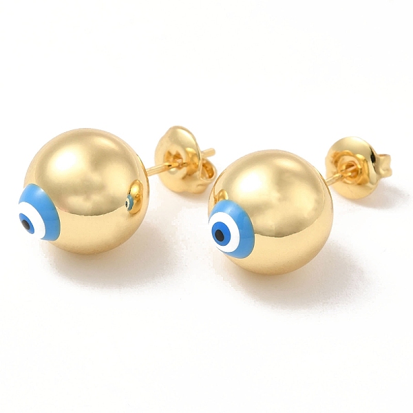 

PandaHall Enamel Evil Eye Stud Earrings, Real 18K Gold Plated Brass Ball Post Earrings for Women, Deep Sky Blue, 12mm, Pin: 0.7mm Brass Evil...