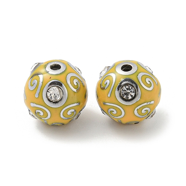 

PandaHall Platinum Alloy Enamel Beads, with Rhinestone, Round, Gold, 12x11.5mm, Hole: 1.8mm Alloy Rhinestone+Enamel Round Gold