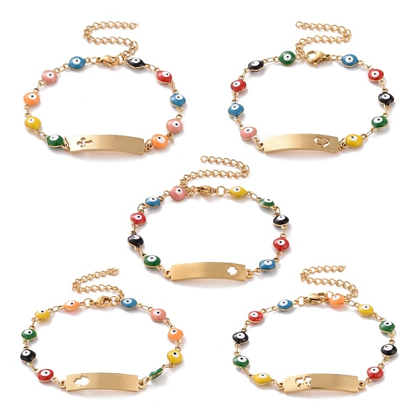 

PandaHall Vacuum Plating 304 Stainless Steel Rectangle Link Bracelet, Colorful Enamel Evil Eye Chains Bracelet for Women, Golden, 6-3/4 inch...