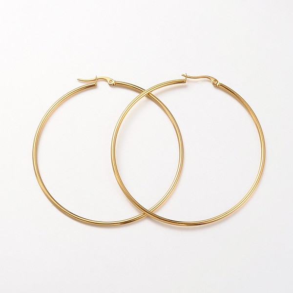 

PandaHall 304 Stainless Steel Hoop Earrings, Hypoallergenic Earrings, Ring Shape, Real 18K Gold Plated, 70x2mm, 12 Gauge, Pin: 1x0.7mm 304...