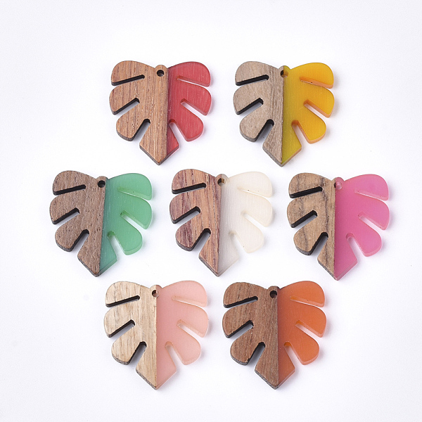 

PandaHall Resin & Wood Pendants, Tropical Leaf Charms, Monstera Leaf Pendant, Mixed Color, 30x28x3.5mm, Hole: 2mm Resin+Wood Leaf Multicolor