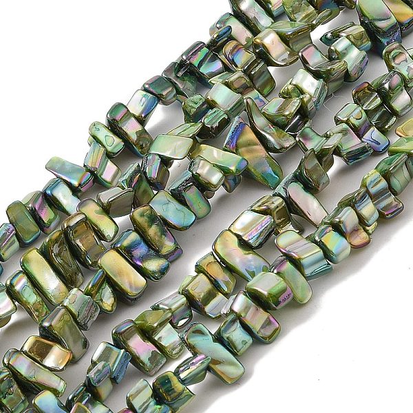 

PandaHall Natural Freshwater Shell Beads Strands, Dyed, AB Color, Nugget, Dark Olive Green, 7~17.5x5~5.5x6~8.5mm, Hole: 1.2mm, about...