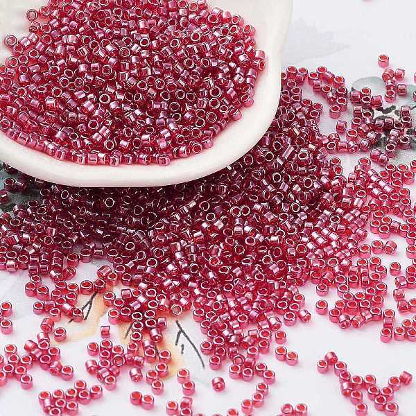 

PandaHall Transparent Colours Luster Glass Seed Beads, Cylinder, Cerise, 2x2mm, Hole: 1mm Glass Red