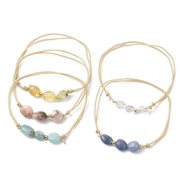 

PandaHall Mixed Natural Amazonite & Citrine & Dumortierite Quartz & Pink Opal & Quartz Crystal Nuggets Braided Bead Anklets, Adjustable Cord..., Multicolor